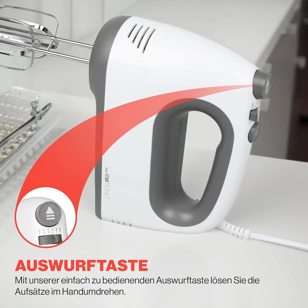 Clatronic Mixer | Kraftvoller 400 Watt-Motor | Handmixer | Turbostufe & 5 Geschwindigkeitsstufen | Handmixer | Spülmaschinengeeignete Edelstahlquirle und -Knethaken | HM 3775 Küche Naty Shop