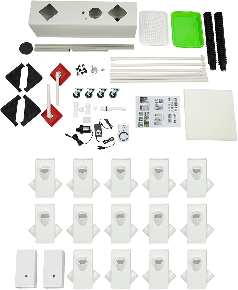 56 Löcher, 7 Etagen, Hydrokultursystem, erdloses Wachstumssystem, Wachstumsset, Aeroponic Tower, Hydrokultur-Wachstumssystem mit Trinkpumpe, Timer-Adapter, Wachstumsbett und Netztopf