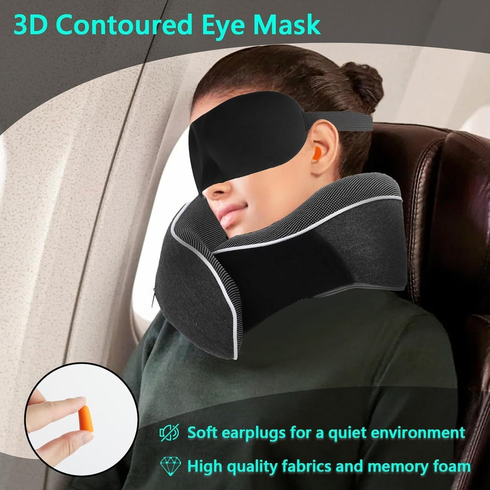 KILDOWS Pernă de gât pentru avion, pernă de călătorie din spumă cu memorie, pernă de călătorie pentru avion cu mască pentru ochi și dopuri pentru urechi, pernă ortopedică pentru gât, ideală pentru călătorii cu avionul, mașina, trenul Perne ortopedice cervicale Naty Shop