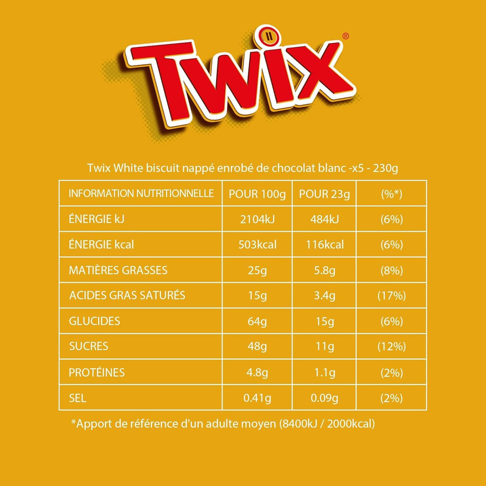 Twix weiße Schokoriegel | Karamell, Kekse, weiße Schokolade | Schokoladen-Multipack | 5 Riegel (5 x 46 g) (5er-Pack)
