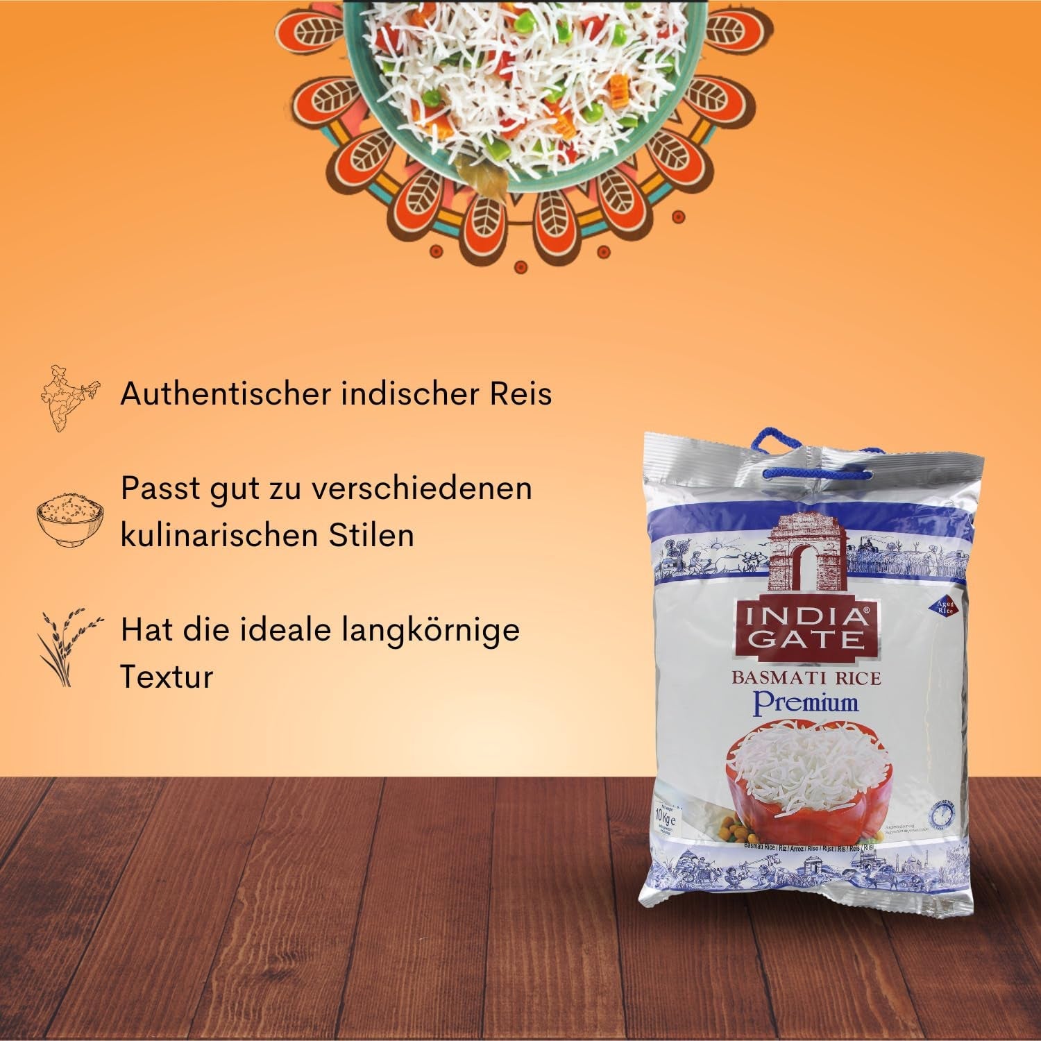 Orez Basmati Premium INDIA GATE – Orez cu bob lung fin, aromat, din India, bob lung fin (1 x 5 kg)