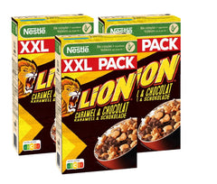 Müsli NESTLE LION, Schokoladenmüsli mit Karamell und 41 % Vollkornmehl, Set 3 x 1 kg Cereal Naty Shop