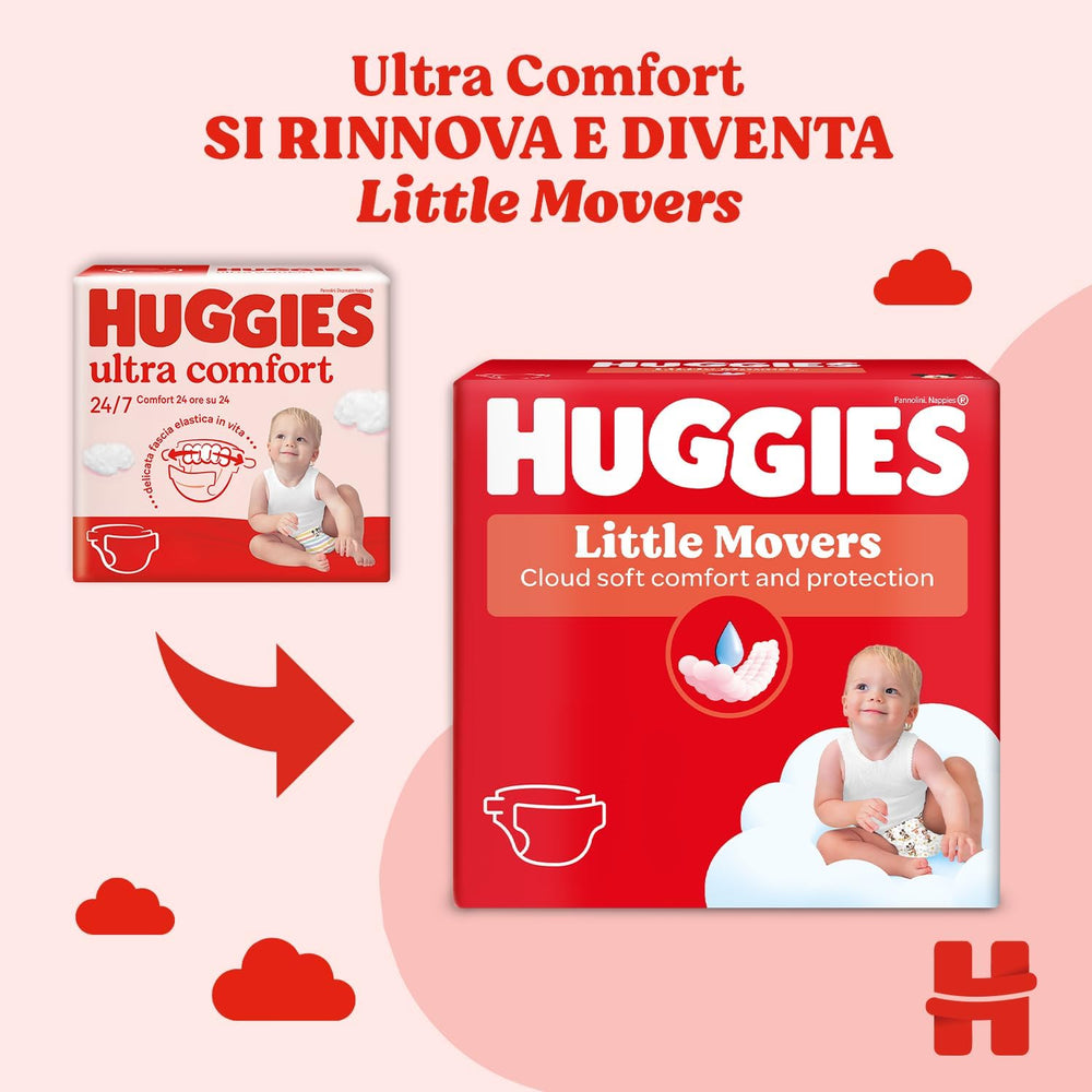 Huggies Ultra Comfort/Little Movers Windeln, Größe 3 (4–9 kg), Disney-Design, saugfähig, vollständiger Schutz, 126 Stück