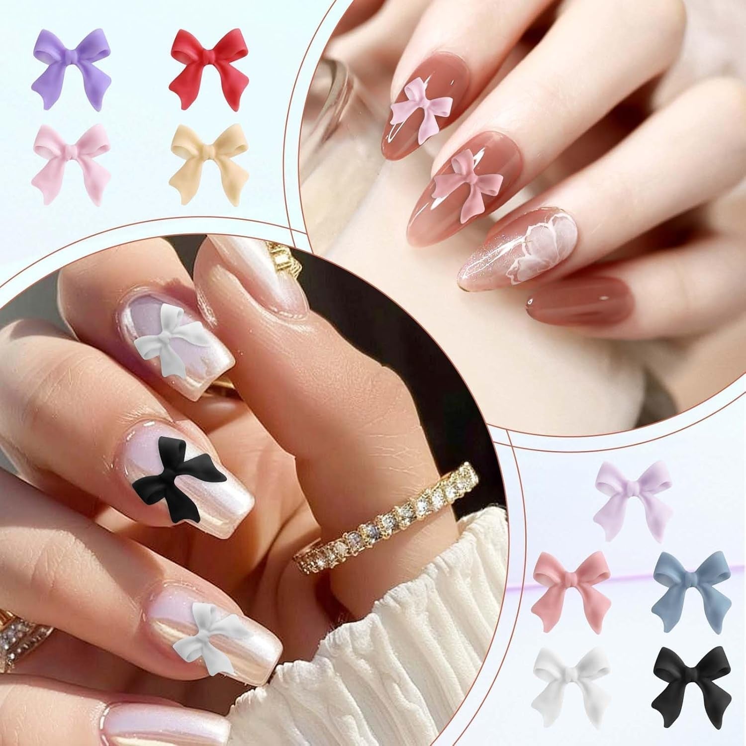 100 Stück 3D Nageldekorations Sets Schleifen Nagelanhänger Nagelkunst Dekorationen Schleife Für Acrylnägel, Süße Kawaii-Schleifenanhänger, Hübsche Nagel-Schleifenanhänger-Dekoration
