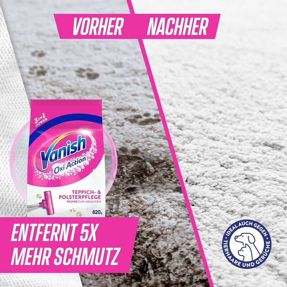 Vanish Oxi Action Teppich- und Polsterreinigungspulver – 1 x 820 g – reinigt große Flächen von Teppichen und Polstern von Schmutz, Geruch und Staub. Waschmittel Naty Shop