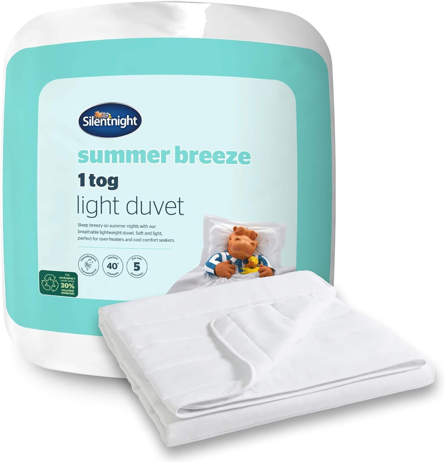 Silentnight Summer Breeze Bettdecke für Einzelbett, 2,5 Tog, leichte Sommerdecke, ideal für warme Nächte und heiße Schlafzimmer, hypoallergen und maschinenwaschbar, Einzelbett, 200 x 135 cm Naty Shop Bettdecken und Steppdecken 1 Tog, Standard-Einzelbett in Weiß