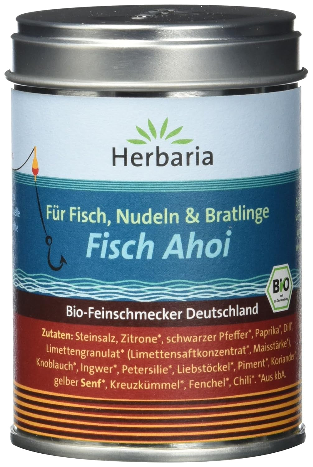Herbaria Fisch Ahoi bio 85g M-Dose – Fertiges Bio-Gewürzsalz für gebratene oder gegrillte Fischgerichte, Meeresfrüchte und Bratlinge – in nachhaltiger Aromaschutz-Dose