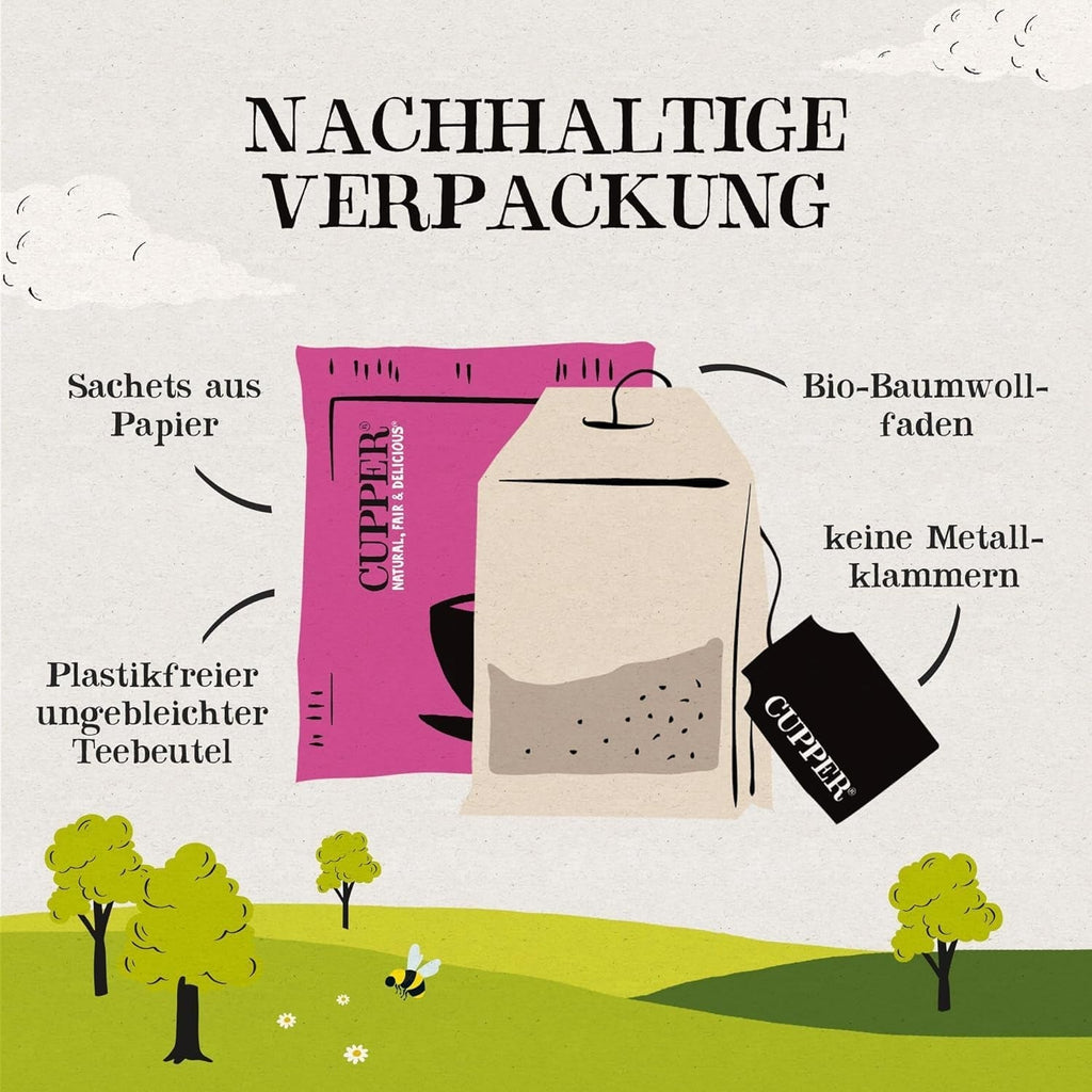 Cupper Ceai de fructe organic Cranberry Rasperry, 20 pliculețe de ceai nealbite, ecologic, comerț echitabil