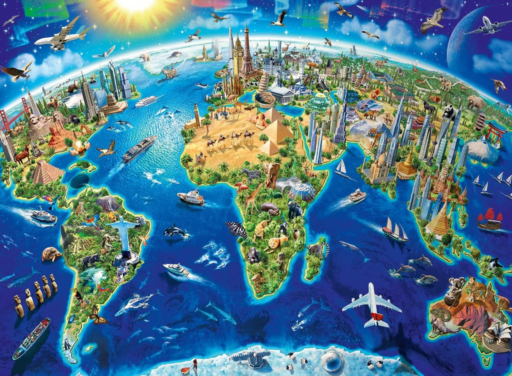 Ravensburger children's puzzle - 12722 Big, wide world - Puzzle harta lumii pentru copii de 8 ani și peste, cu 200 de piese în format XXL Puzzle Naty Shop