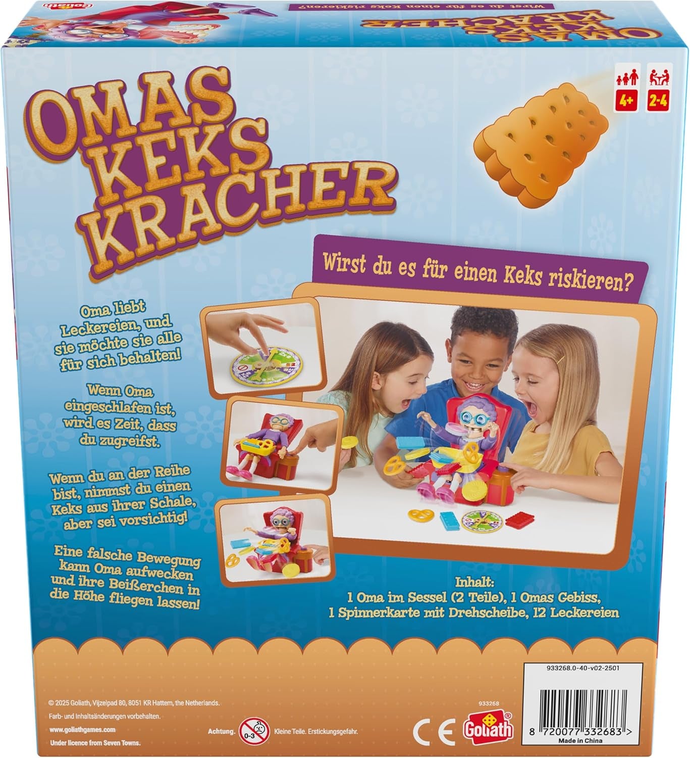 Oma Goliaths Kekse – Lustiges Partyspiel ab 4 Jahren, spannendes Reaktionsspiel für die ganze Familie, Geschenkidee zum Geburtstag, Brettspiele für 2 bis 4 Spieler – 15 Min