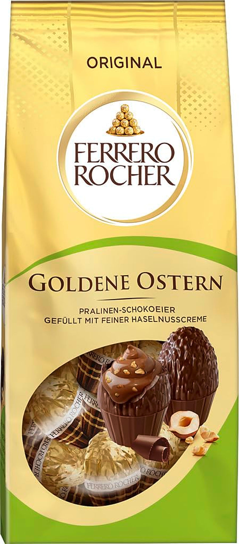Ferrero Rocher Schokoladeneier 90g – Milchschokolade mit Haselnussstückchen und feiner Kakaocreme mit Haselnüssen – Ostereier für Osternester – Ostergeschenk – Osterschokolade, Ostersüßigkeiten