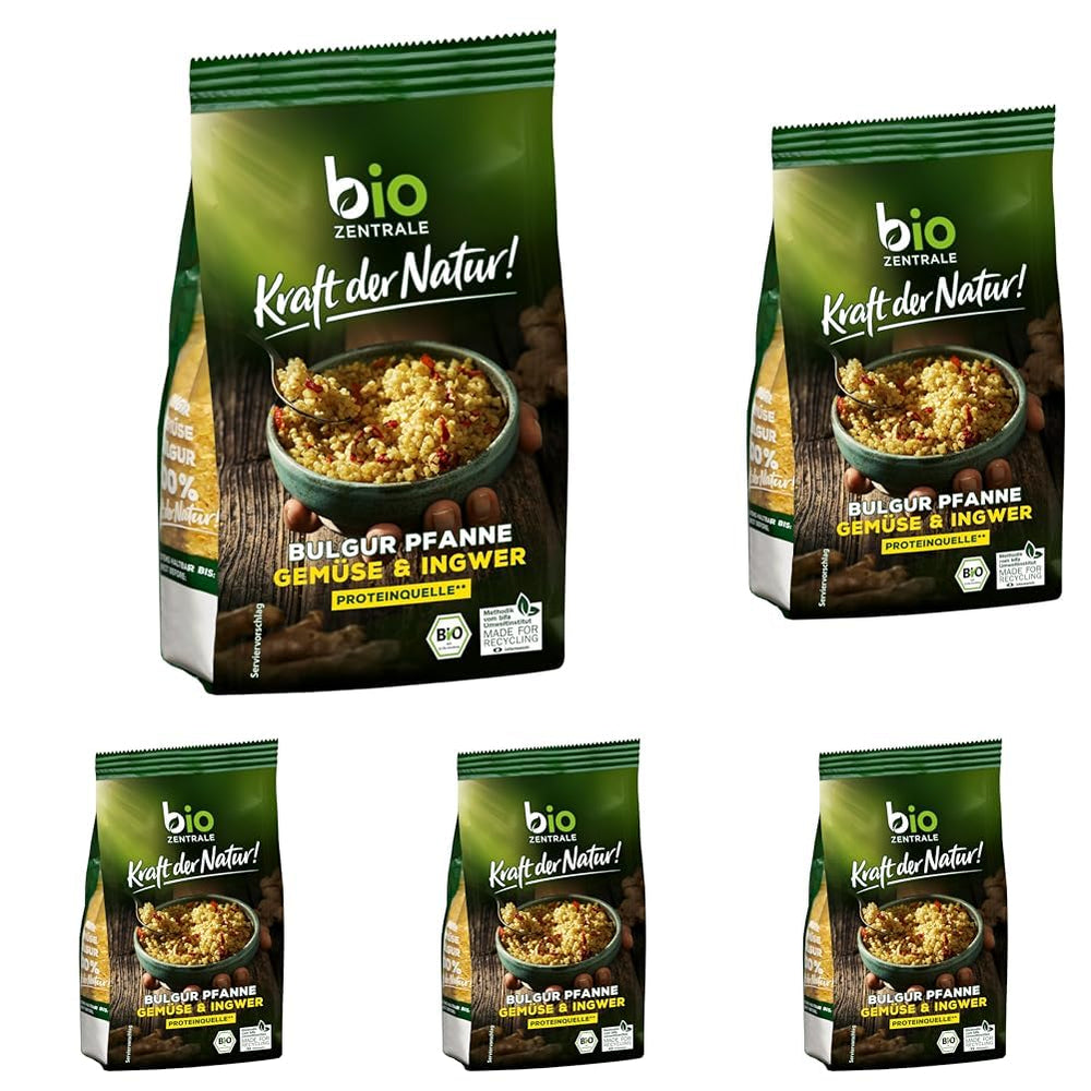 Biozentrale Bulgur im Tablett mit Gemüse und Ingwer | 200 g perfekt für eine schnelle Mahlzeit zum Mitnehmen | Quelle für veganes Protein | einfach zuzubereiten
