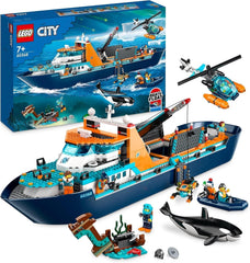 LEGO City Arktisches Forschungsschiff, großes schwimmendes Spielzeugboot mit Hubschrauber, Schlauchboot, Rov-U-Boot, Wikingerwrack, 7 Minifiguren und Orca-Figur, Geschenk für Kinder ab 7 Jahren 60368 Bausets Besuchen Sie den LEGO-Store Single