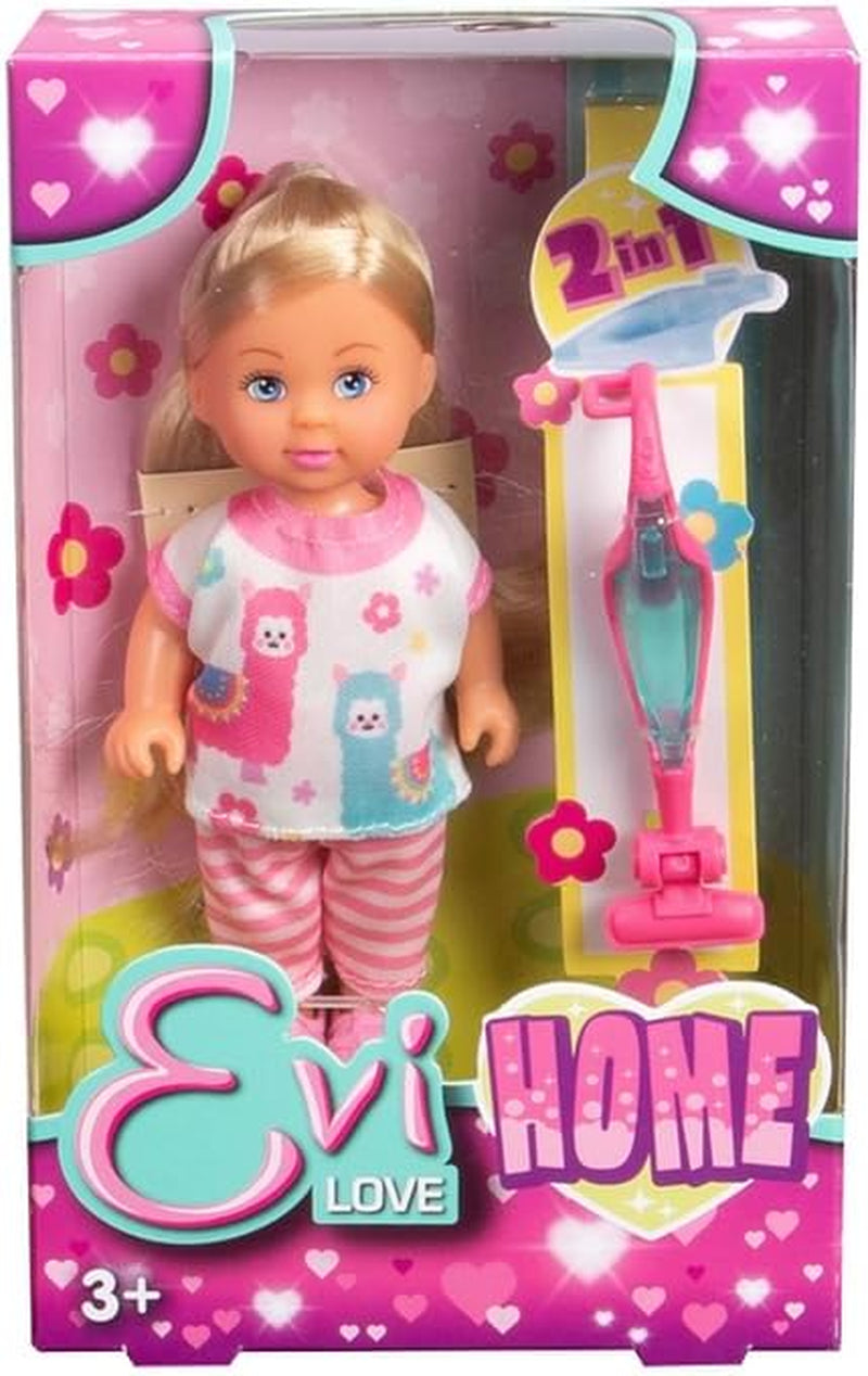 Simba Evi Love Home Puppe – Knöchelidepuppe mit 2in1 Staubsauger, Haushalts Rollenspiel mit Zubehör, kleine Modepuppe zum Spielen, 12 cm, ab 3 Jahre