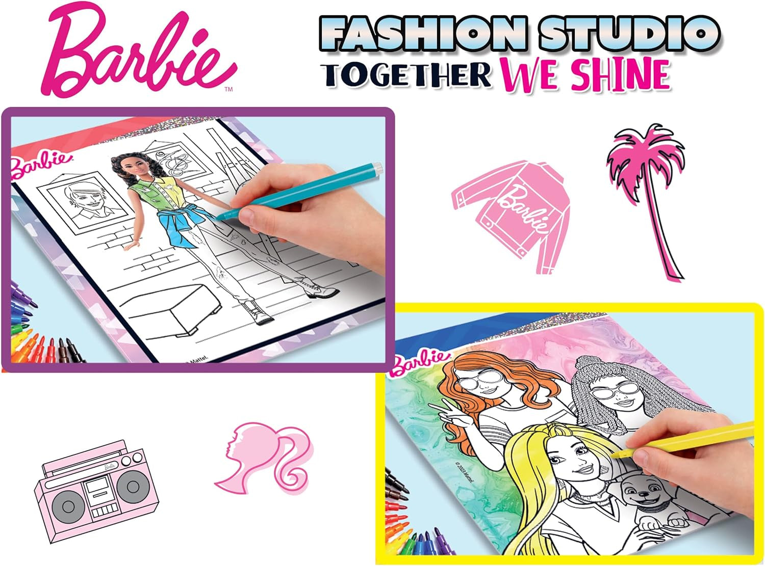 Lisciani – BARBIE – Skizzenbuch Set Wir Glänzen – Modestudio – Models zum Anziehen – Kreatives Spiel – Supermodische Kleidung – Farbmarker – Für Mädchen ab 4 Jahren