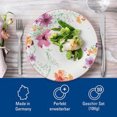 Villeroy & Boch - Set de început Mariefleur, culori asortate, potrivit pentru mașina de spălat vase, potrivit pentru cuptorul cu microunde, set de veselă pentru 2 persoane, set de veselă cu decor floral, veselă, tacâmuri, set combinat, porțelan premium