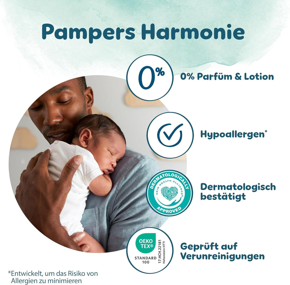 Pampers Harmony Windeln Größe 1, 180 Windeln, 2kg-5kg, sanfter Hautschutz mit 100% Pampers-Schutz