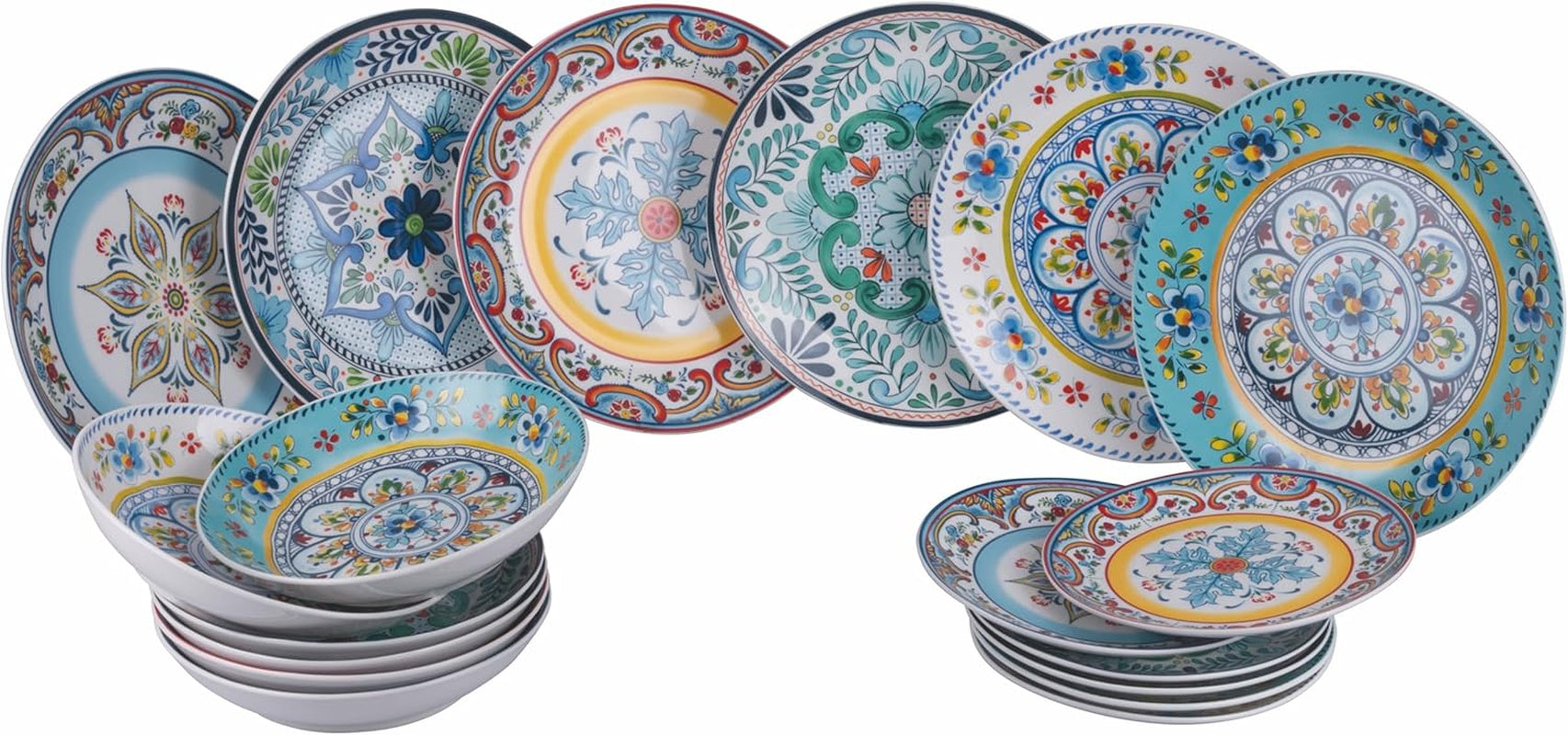 Serviciu de masă din porțelan cu 18 piese, 6 seturi diferite de farfurii, Andaluzia