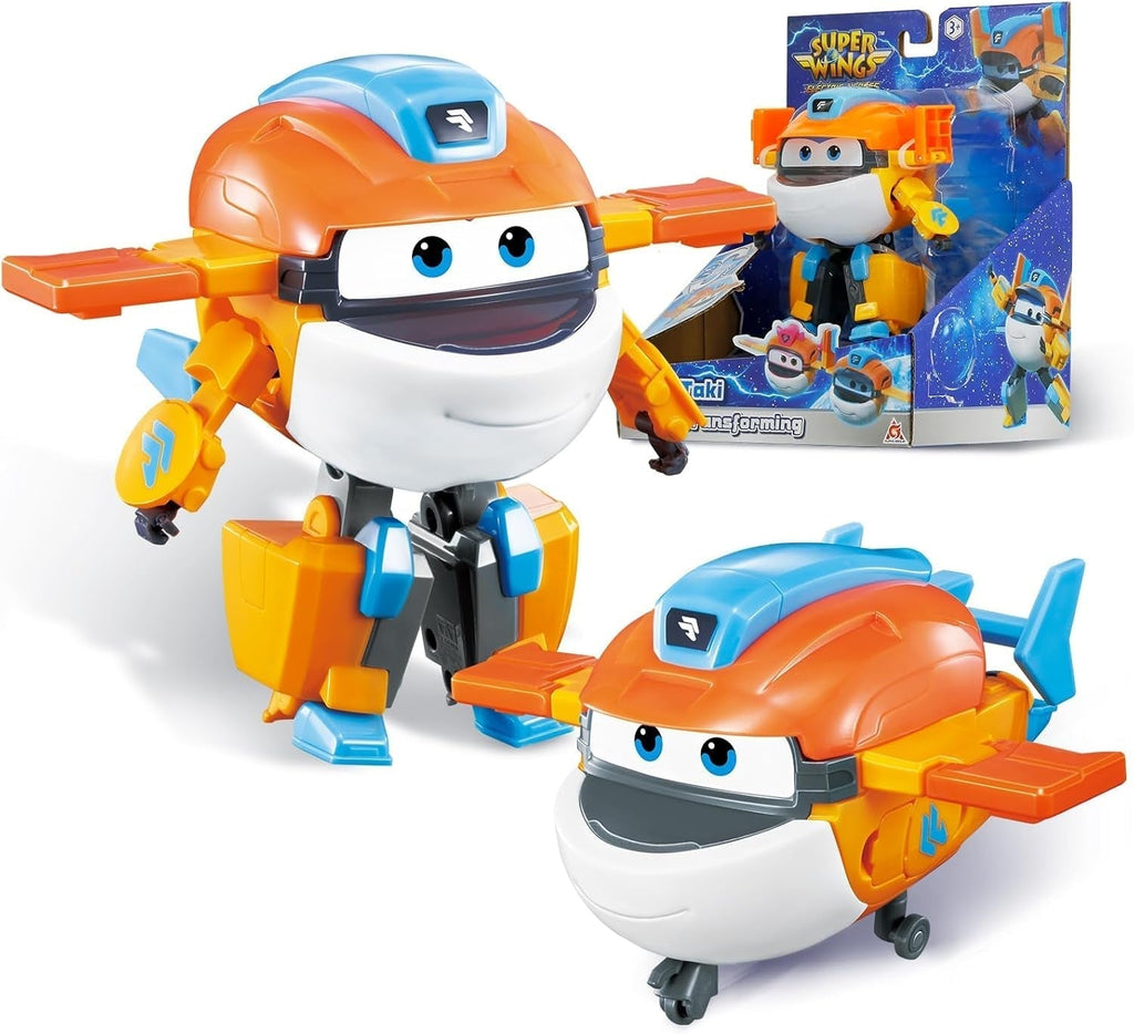 Super Wings Transformation Plane Supercharged Traver, Aprox. 12.7 Cm Figură mare de joacă pentru copii, avion de jucărie și figură de robot pentru băieți și fete de peste 3 ani, argintiu Action figures Naty Shop Taki