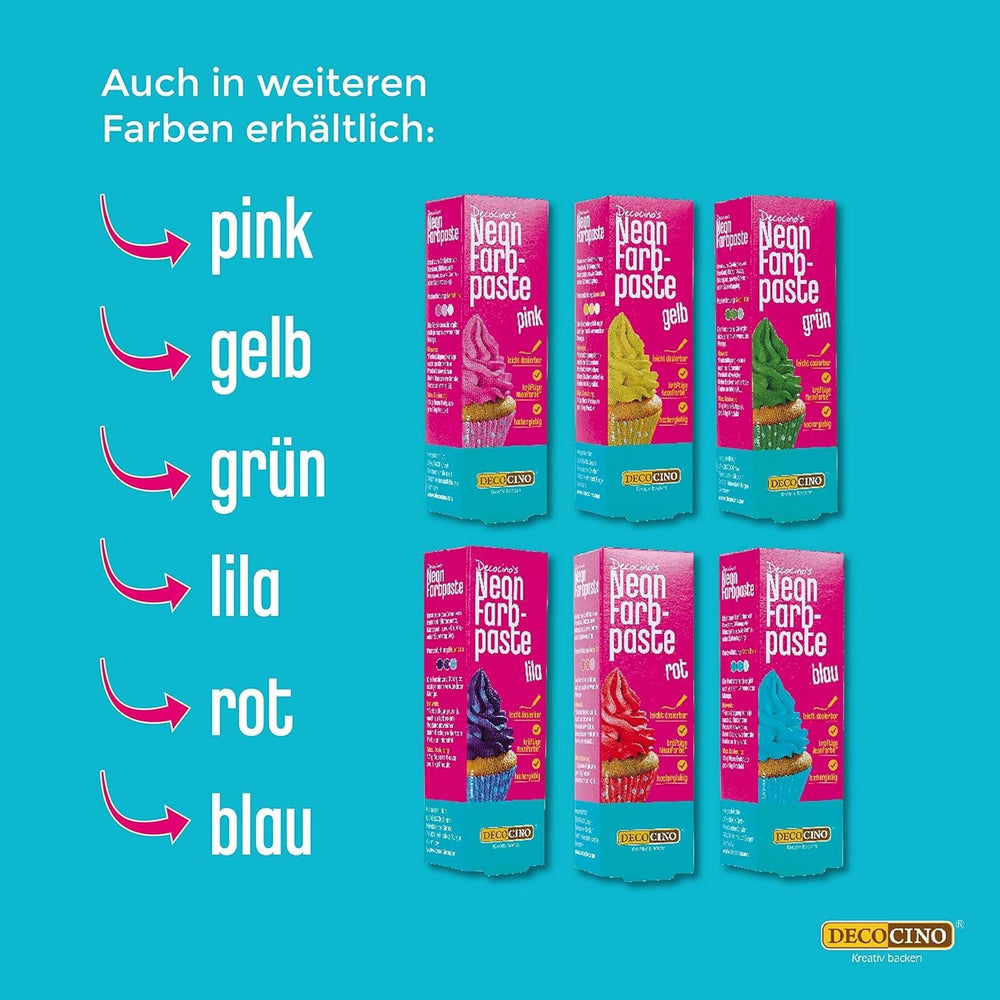 Set de coloranți alimentari Decocino Neon - 3 piese - Roșu, roz, violet - Colorant alimentar cu doză mare - Pentru colorarea prăjiturilor, brioșelor, cupcake-urilor - Fără gust