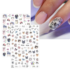 JMEOWIO Nagelsticker Tierische 8 Blatt Nail Art Sticker Selbstklebend Nagelaufkleber Katze Niedlich Dekoration Nageldesign Zubehör