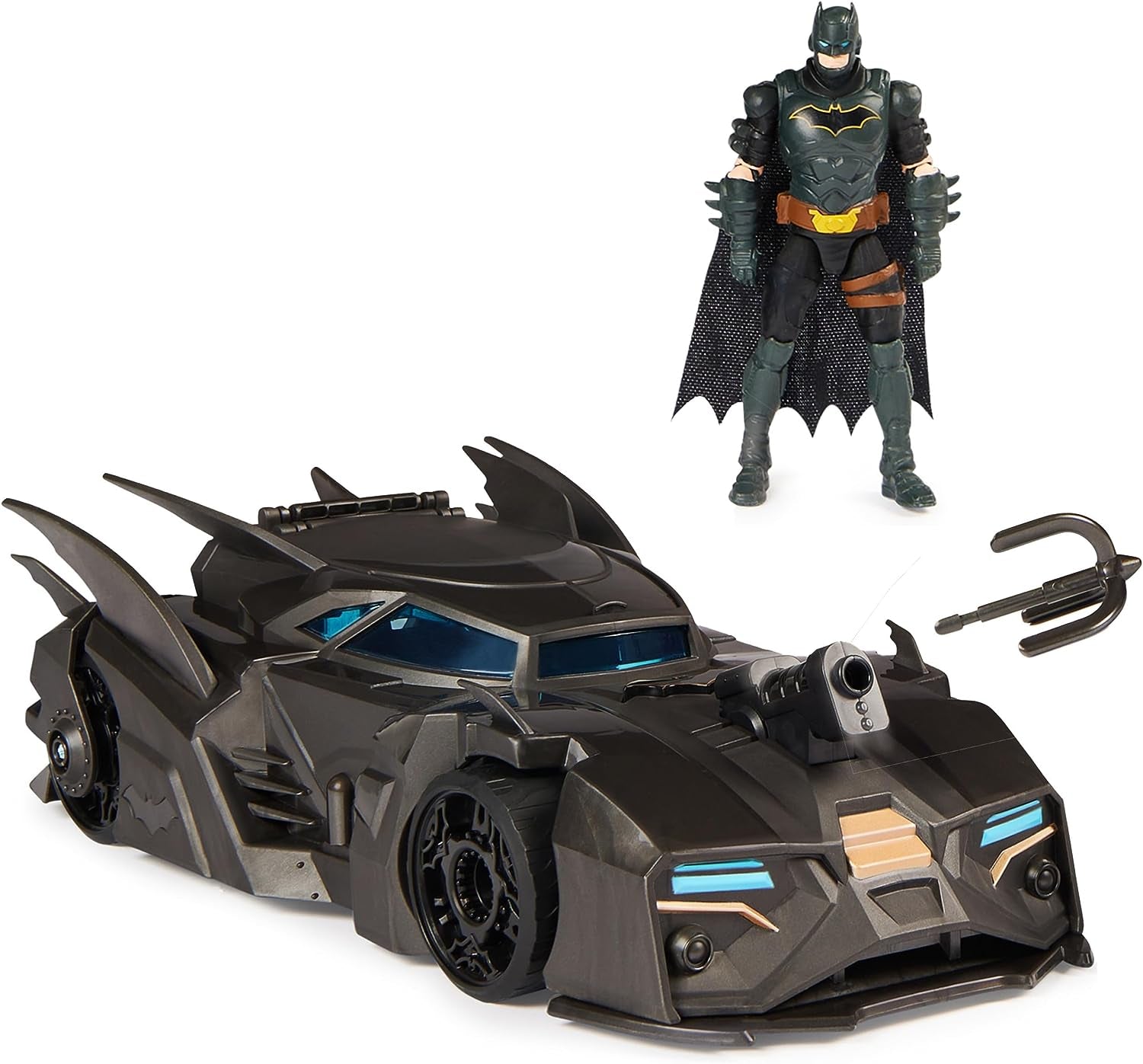 DC Comics Batman Batmobil Offroad mit Katapult mit Enterhaken und Mesh-Rückenzelle, inklusive 10 cm großer Batman-Figur, für Superhelden-Fans ab 4 Jahren. Actionfiguren Naty Shop Single