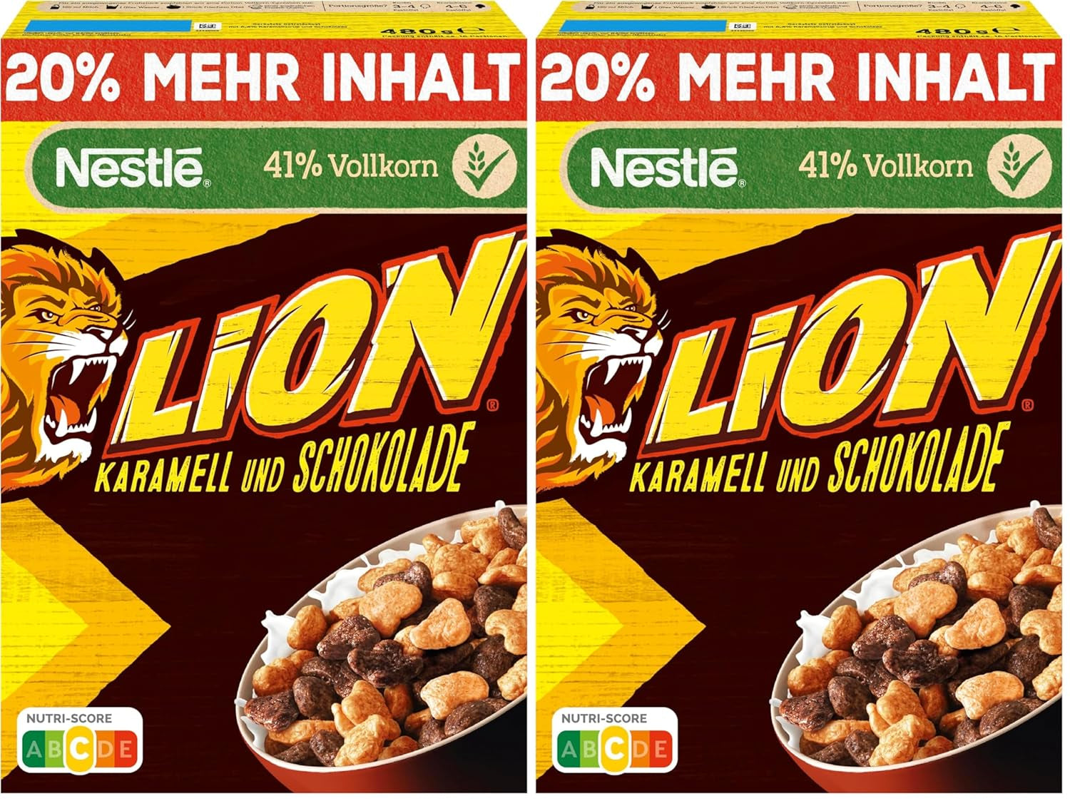 Cerealien (+20 %), Schokoladen-Karamell-Müsli und 41 % Vollkorn, Frühstücksflocken mit Vitaminen und Mineralien, 2er-Pack (1 x 480 g)