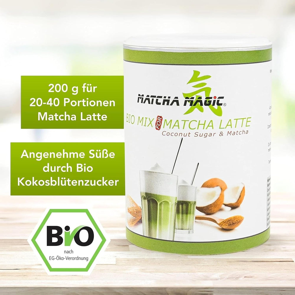 Matchamagic - Pudră de matcha latte bio din Japonia cu zahăr din floare de cocos pentru un ceai delicios