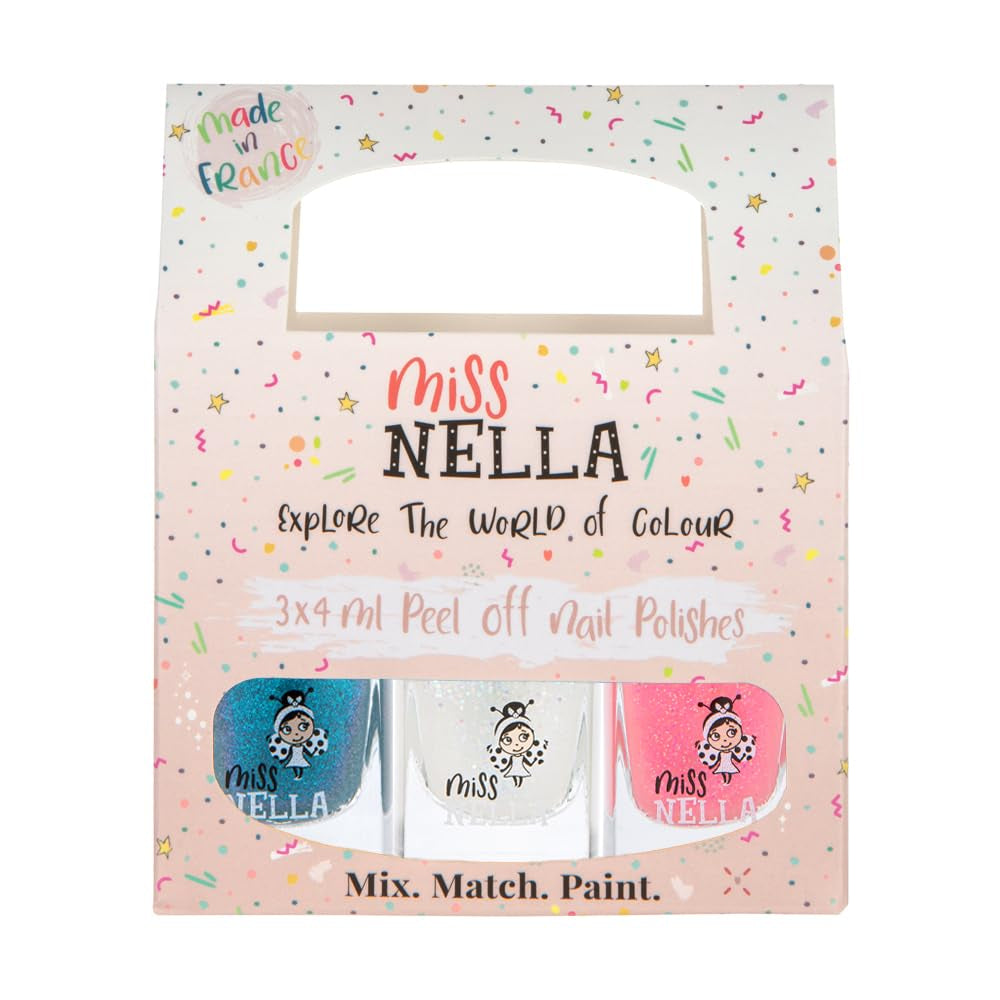 Miss Nella Magic Collection 4-teiliges Glitzer-Nagellack-Set: Rosa, Rot, Gold und Blau, spezieller entfernbarer Nagellack für Kinder, ungiftig, auf Wasserbasis, geruchlos