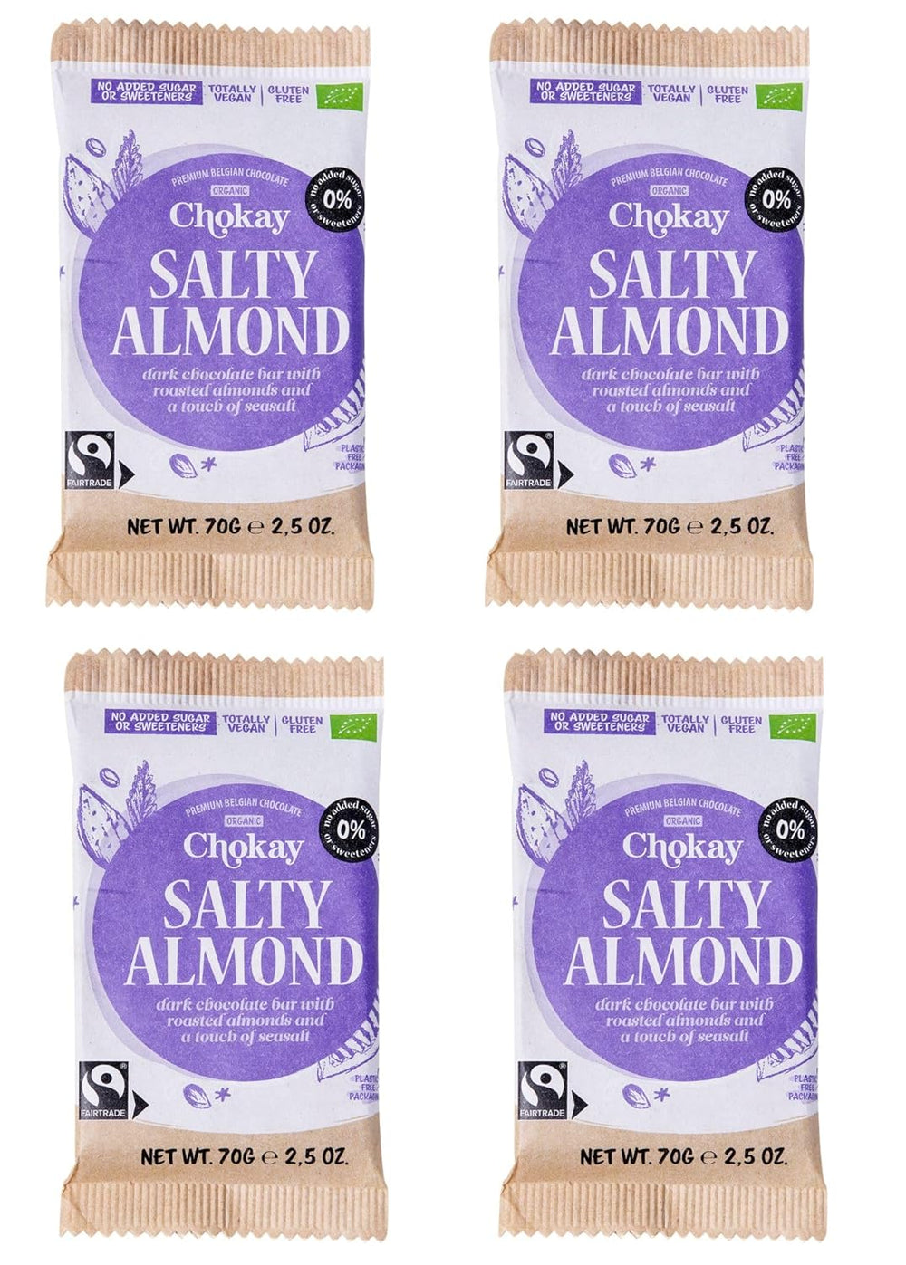 Bio-Riegel – 4-teiliges Probierset/Erstaunliches Schwarz, Haselnuss, Pekannuss-Karamell, gesalzene Mandel/Ohne Zuckerzusatz, ohne Süßstoffe/VEGAN, GLUTENFREI & FAIR TRADE / 4 x 70 g