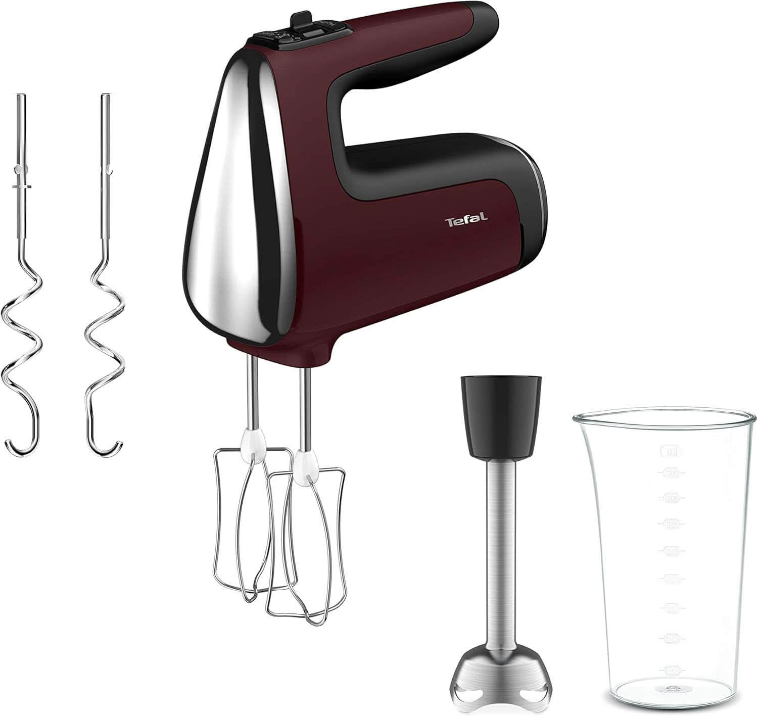 Tefal HT650E Power Mix Silence Handmixer | 600 Watt | Variabler Geschwindigkeitsregler | Turbo- und Auswurf-Funktion | Extremer Freizeitmotor | inkl. 2 Rührbesen und 2 Knethaken | Grau Bucatarie Naty Shop Bundle Mit 2 Schneebesen Und Knethaken