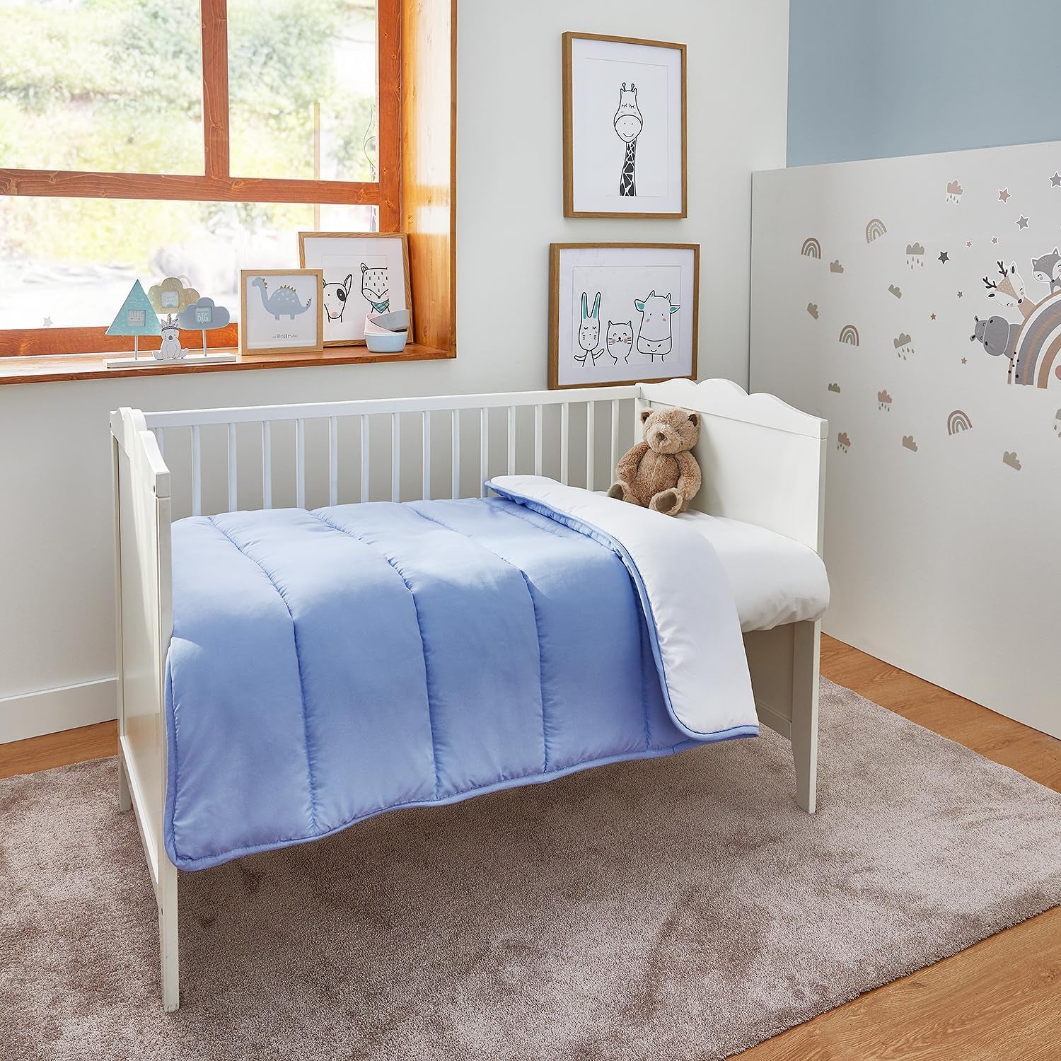 Pikolin Home - Plapumă reversibilă 300 G - Umplutură nordică bicoloră - Pentru pătuț 60 - Umplută cu pene, caldă, respirabilă, albastru/alb, 100 X 120 cm Plapumi si pilote Naty Shop