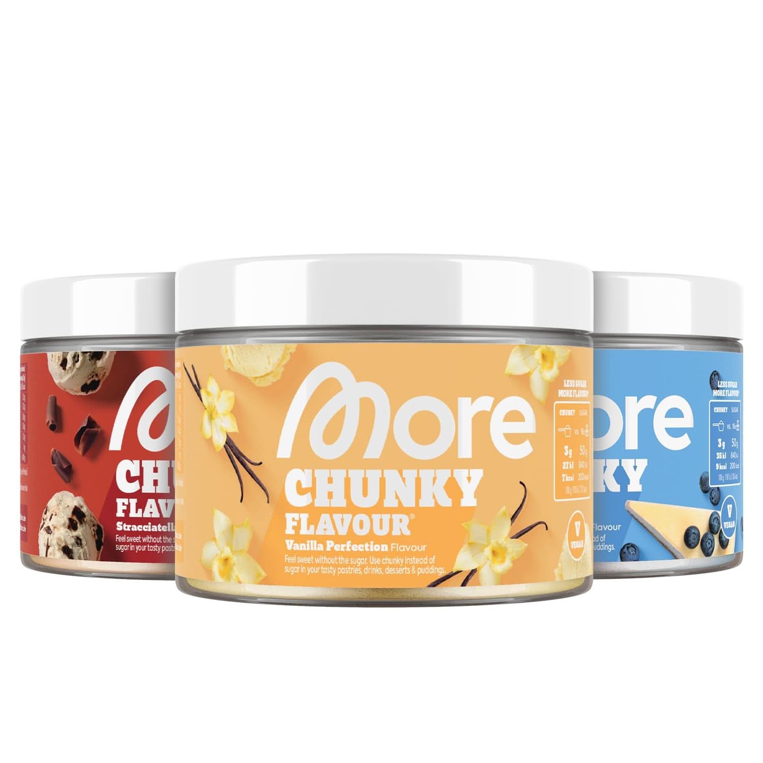 MEHR Chunky Flavour, Blueberry Cheesecake, Aromapulver zum Süßen mit Inulin und Laktase, 150 Gramm Süßstoffe Naty Shop 3 x 250 Gramm Vanille