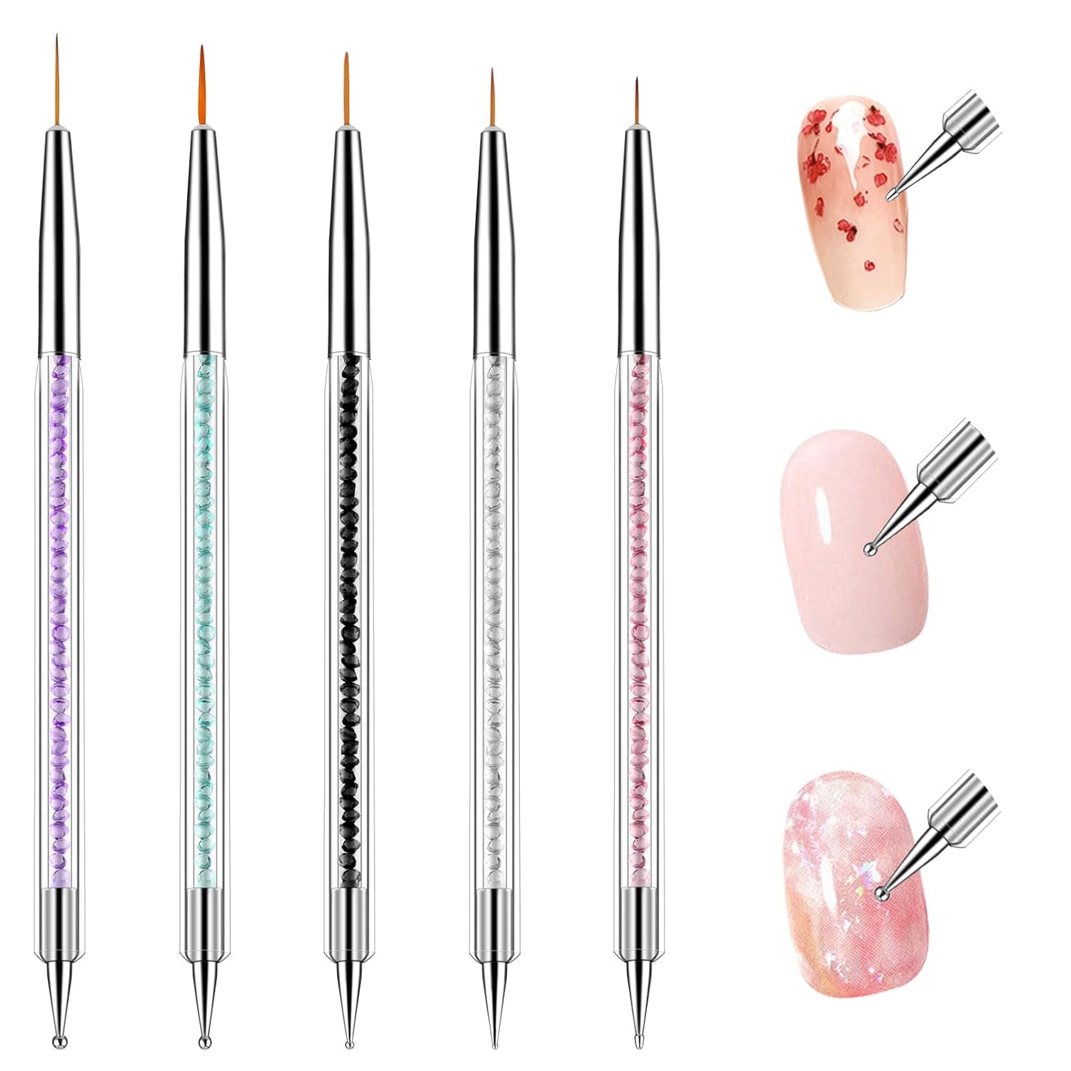 5 Stück Nail Art Pinsel Set Dotting Tool Nailart Pinsel Nageldesign Double Ended Dotting Pen Strass Professional Acryl Feinmalerei Nail Art Design