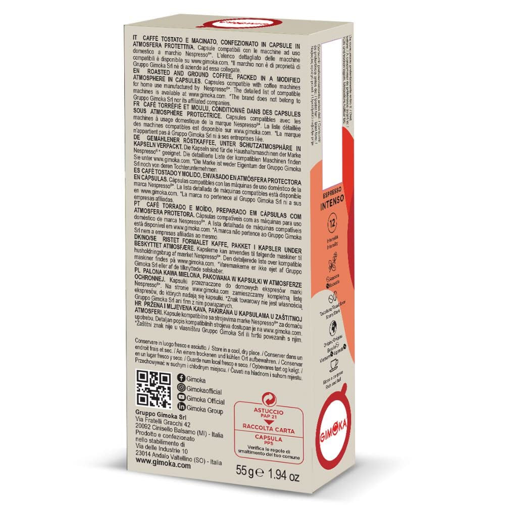 Gimoka Kaffeekapseln Espresso Intenso, Intensität 12/13-100 Kapsel - Kompatibel mit Nespresso* Haushalts-Espressomaschinen - 100 Stück (10 x 10 Getränke) - Hergestellt in Italien