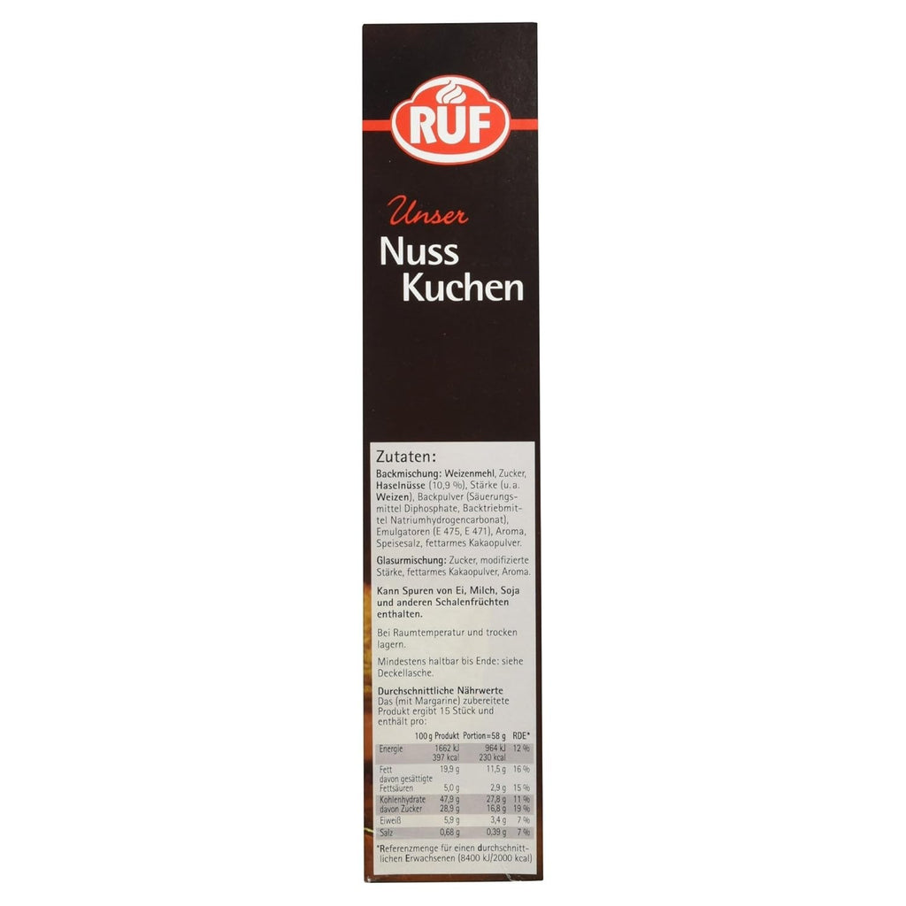 RUF Nusskuchen, Backmischung Mit Schneller Und Einfacher Zubereitung, Nussig Und Locker Mit Glasur, Als Grundlage Für Rüblikuchen, Vegan, 1 X 520G Naty Shop