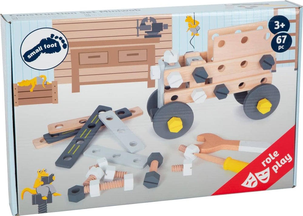 Small Foot Konstruktionsset Miniwob aus Holz, kreativer Bausatz mit Werkzeugen und Zubehör, ab 3 Jahren, 11810, Grau Gelb