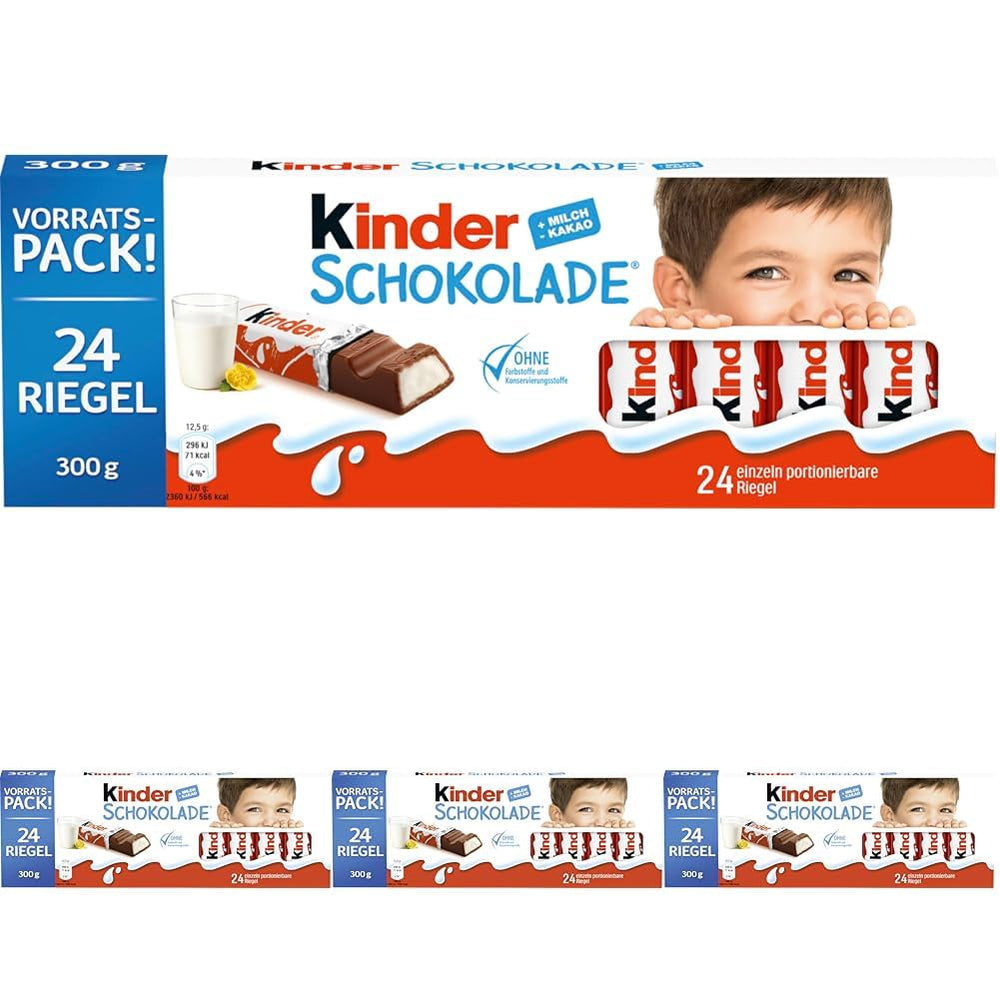 Kinder Chocolate – Gefüllte Milchschokoladenriegel – 1 Packung mit 24 einzelnen Riegeln (24 x 12,5 g).