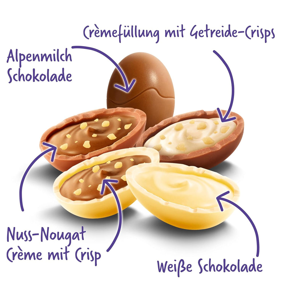 Mischung für Milka-Eier – Bunte Mischung aus gefüllten Schokoladeneiern zu Ostern, in fünf Varianten – 350g