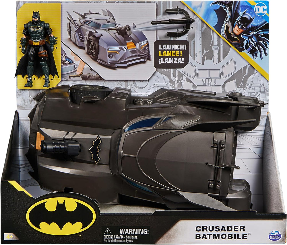DC Comics Batman Offroad Batmobil mit Katapult mit Haltehaken und Gitterzelle auf der Rückseite, inklusive 10 cm großer Batman-Figur für Superhelden-Fans ab 4 Jahren. Actionfiguren Naty Shop