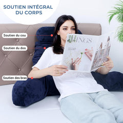 Pernă de citit INFANZIA cu cotiere, spumă cu memorie, suport ergonomic pentru canapea și pat, albastru marin