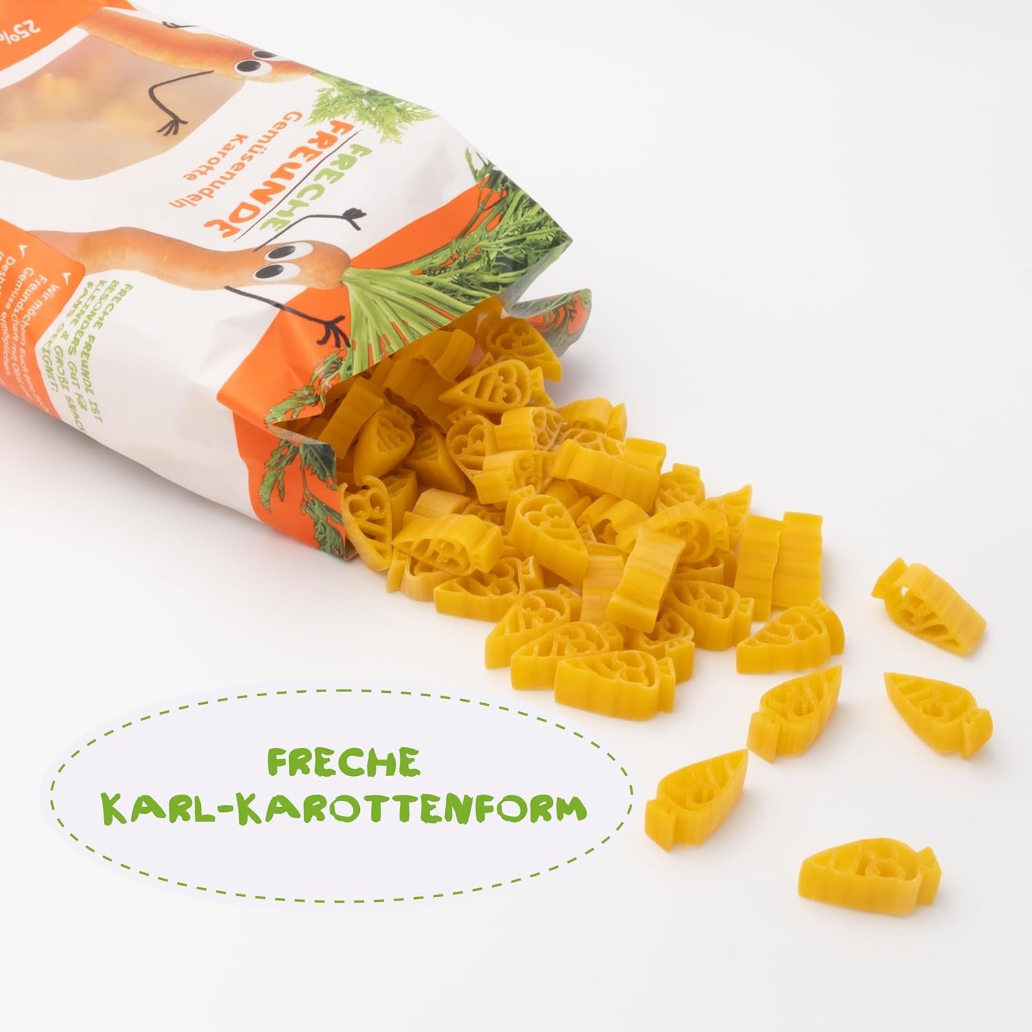 Freche Freunde Bio-Gemüsenudeln „Karotte“, 25 % Gemüseanteil, vegan, 6er-Pack (6 x 300 g)