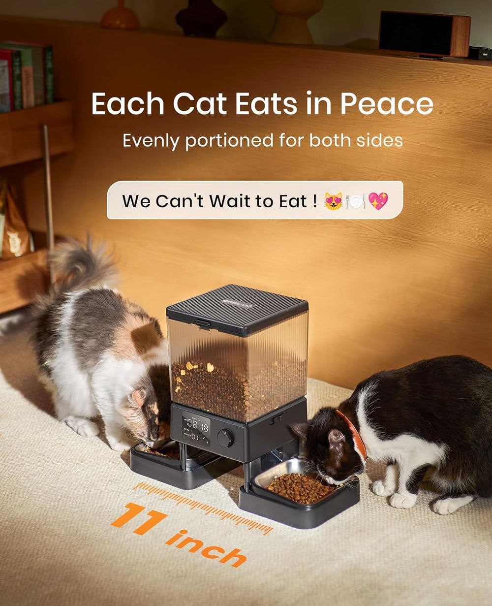 oneisall 5L Futterautomat Katze 2 Näpfe, Katzenfutter Automat mit einem Knopf, Einfache Bedienung, Futterspender für Katzen/Hunde, mit Edelstahlschüssel, Voice Recorder, für kleine/mittlere Haustiere