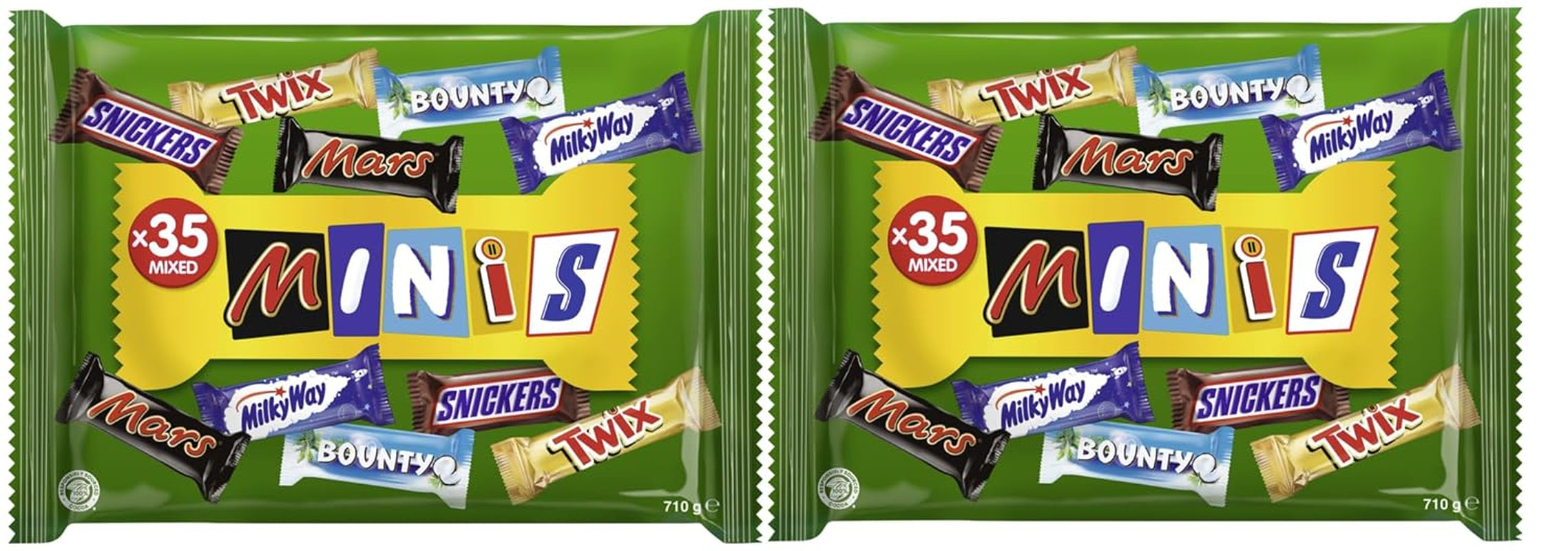 Mini-Mischschokoladen-Großpackung, Schokolade, 35 Mini-Schokoladensnacks (Mars, Snickers, Bounty, Twix, Milky Way) als Süßigkeiten, Schokoladengeschenk, Bonbonbox (710 g)