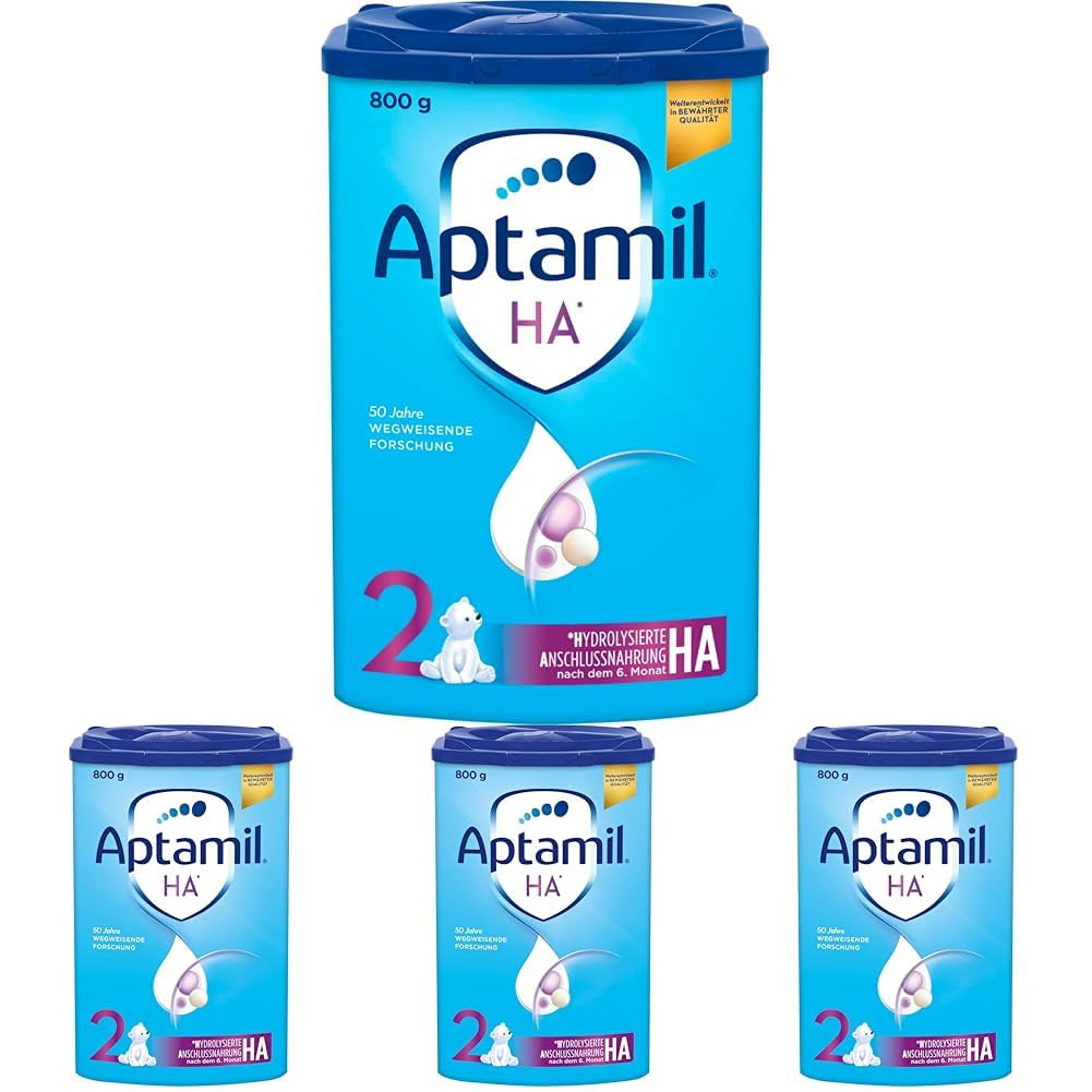 Aptamil HA 2 – Folgenahrung nach 6 Monaten, mit Omega 3 und 6, DHA, ARA und ALA, Laktosefrei, Palmölfrei, Babynahrung, Milchpulver, 1 x 800g (4er Pack)