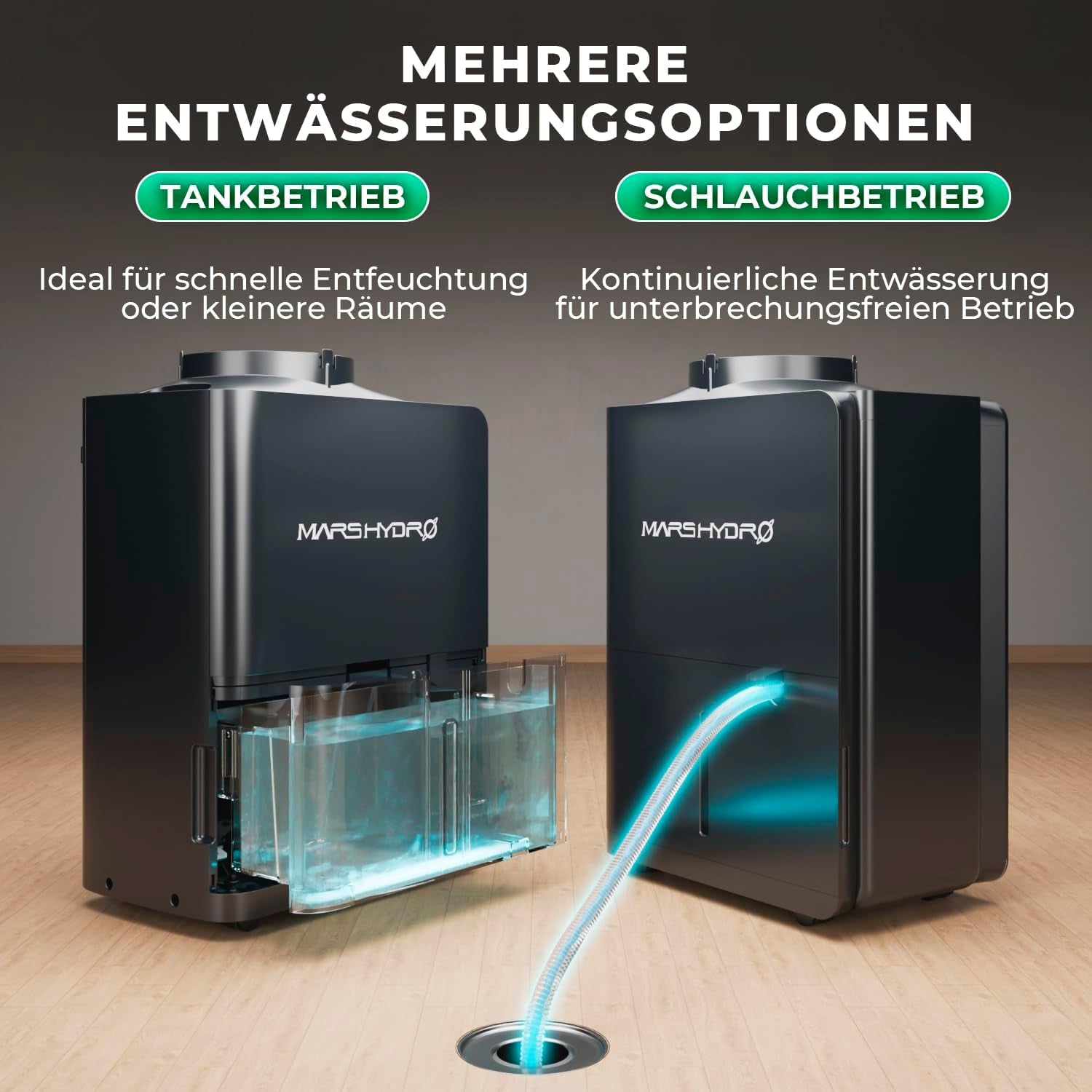 MARS HYDRO Luftentfeuchter, 12 l/Tag, automatische Abtauung, Timer-Funktion, Raumentfeuchter für Growzelte, Keller und Pflanzen, 1,2 l Wassertank
