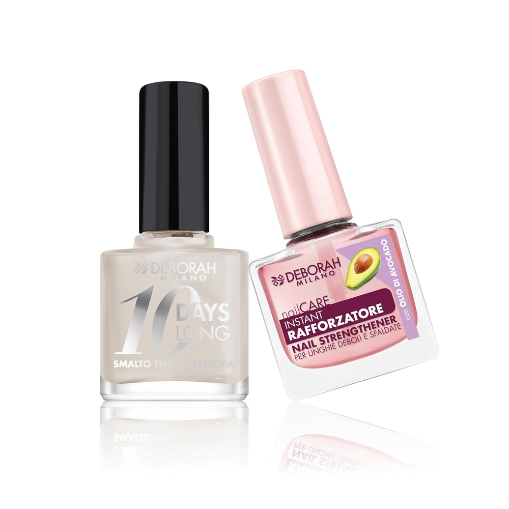 Milano Nagellack-Set zur Stärkung brüchiger und geschwollener Nägel, 9,5 ml und Nagellack 10 Days Long N.882 Nude Rose, langanhaltender Glanzeffekt, 11 ml