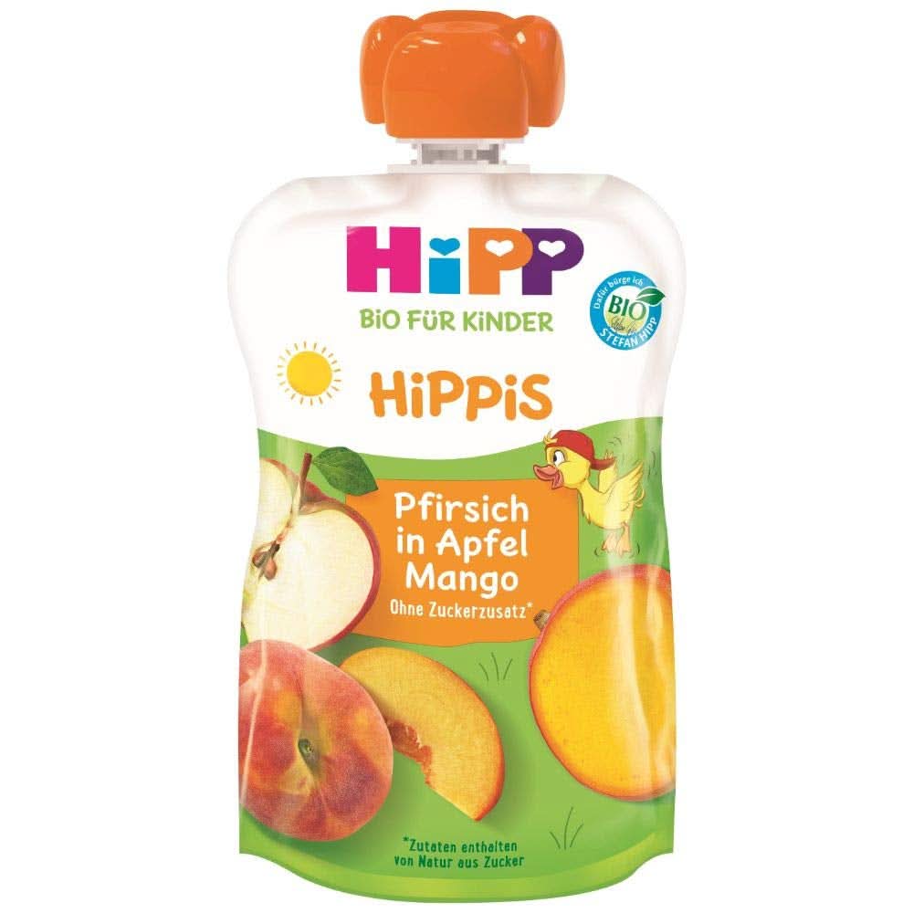 Hipp Super-Hippis Quetschbeutel, Granatapfel-Acerola in Apfel-Himbeere, 100 % Bio-Früchte ohne Zuckerzusatz, 6 Beutel à 100 g Mutter und Kind Naty Shop 6 x 100 Gramm Pfirsich Apfel Mango