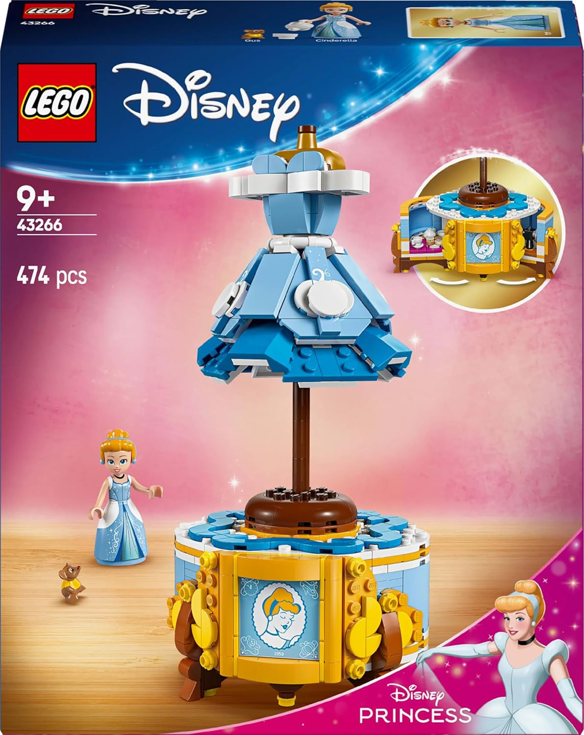 LEGO® Disney Princess Cinderella-Kleid, Spielzeug für Jungen und Mädchen ab 9 Jahren – inklusive Kleiderbügel, einer Cinderella-Minipuppe und einer Mausfigur – Creative Playset 43266 Bausets Beuche den LEGO-Store