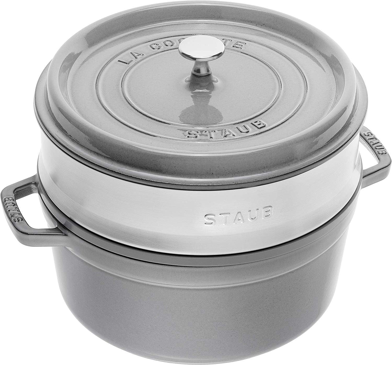 STAUB Gusseisen Bräter/Cocotte, Mit Dämpfeinsatz Aus Edelstahl, Rund 26 Cm, 5,2 L, Aromaregen Funktion Für Optimale Befeuchtung, Für Alle Herdarten Inkl. Induktion & Backofen, Kirschrot, Rot Formen und Backbleche Naty Shop Graphitgrau